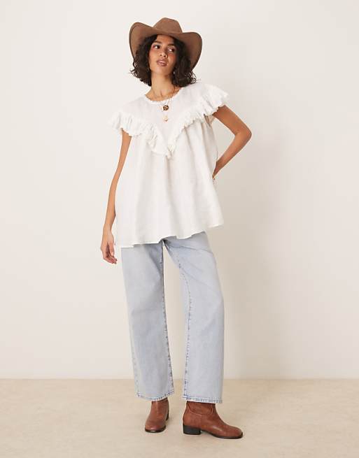 VRG GRL Viola Linen Short Sleeve Tunic In White