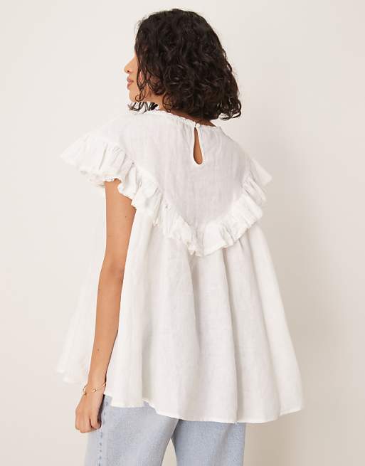 VRG GRL Viola Linen Short Sleeve Tunic In White