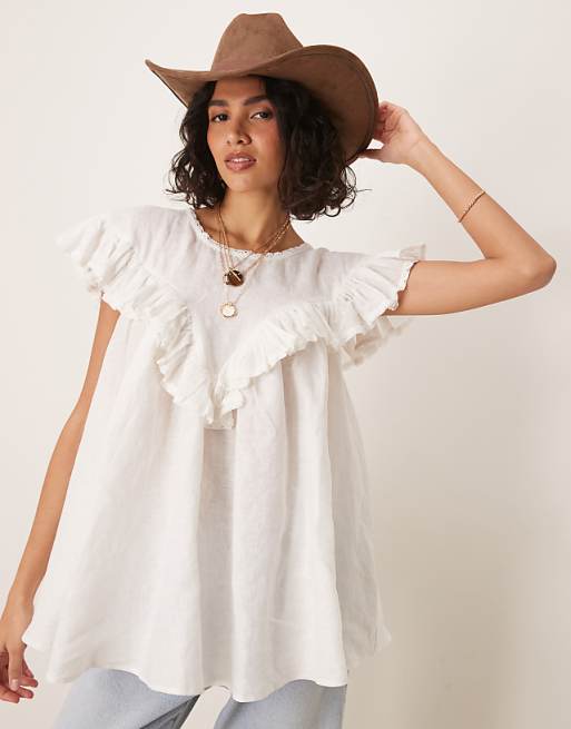 VRG GRL Viola Linen Short Sleeve Tunic In White