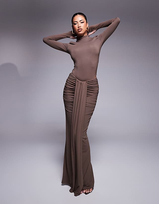 Wanderdoll Nara high neck body and maxi skirt co-ord in chocolate