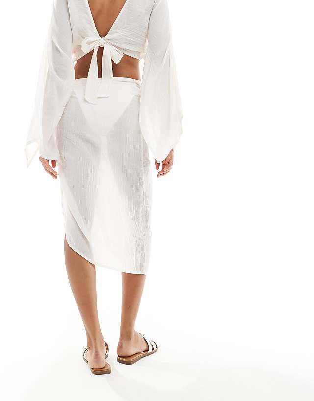 Wednesday's Girl Linen Beach Sarong Skirt Co-ord In Ivory