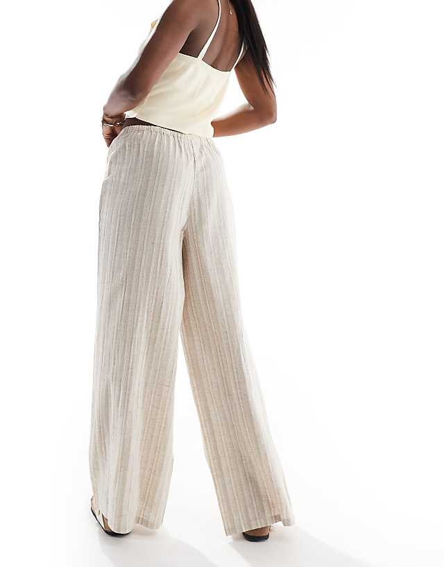 Wednesday's Girl Wide Leg Striped Linen Trousers In Beige