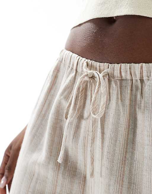 Wednesday's Girl Wide Leg Striped Linen Trousers In Beige