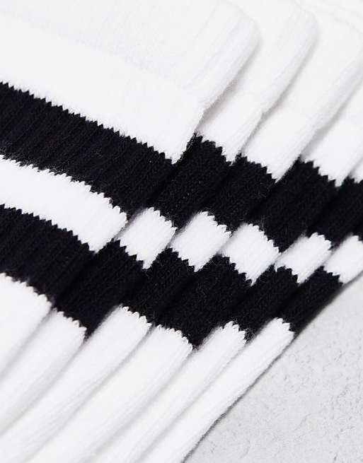 Weekday 3-pack Stripe Sport Socks In White With Black Stripe