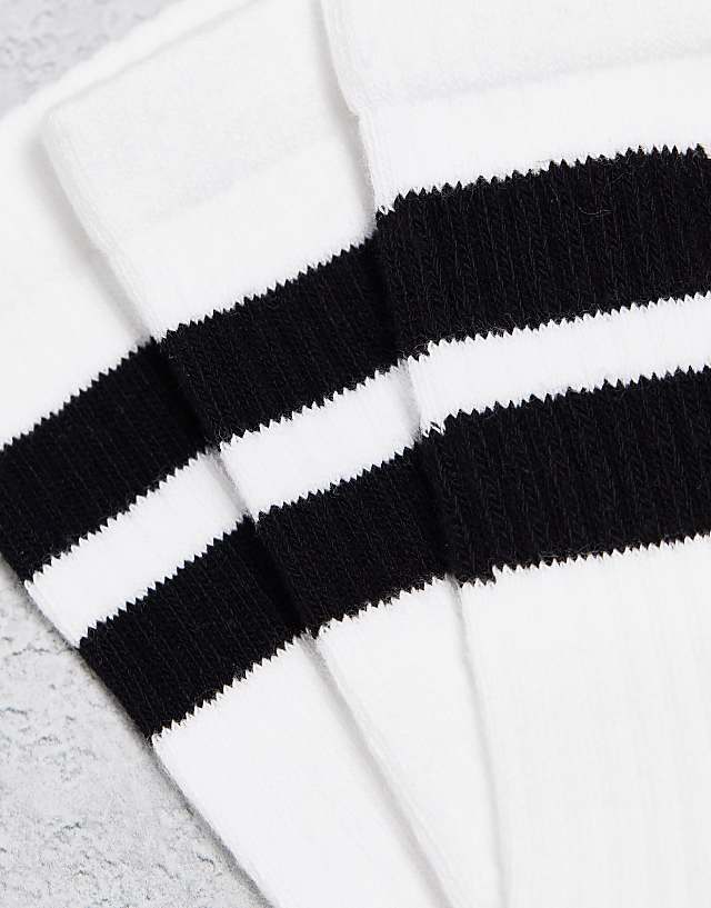 Weekday 3-pack Stripe Sport Socks In White With Black Stripe
