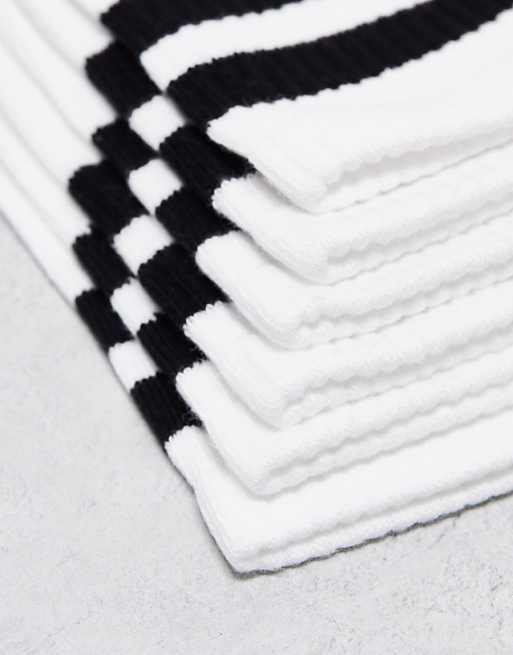 Weekday 3-pack Stripe Sport Socks In White With Black Stripe