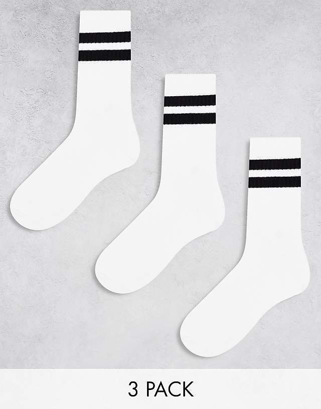 Weekday 3-pack Stripe Sport Socks In White With Black Stripe