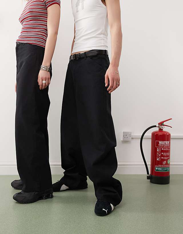 Weekday Astro Unisex Linen Blend Trousers In Black