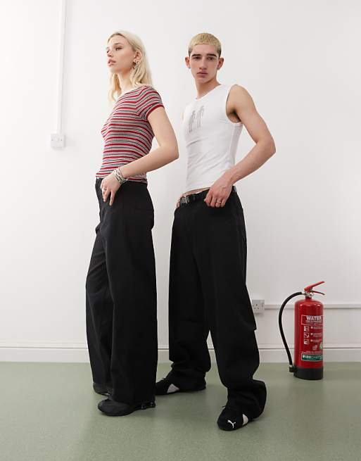 Weekday Astro Unisex Linen Blend Trousers In Black