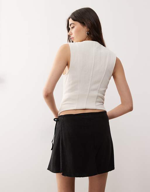 Weekday Circee Linen Mix Wrap Mini Skirt In Black Exclusive To ASOS