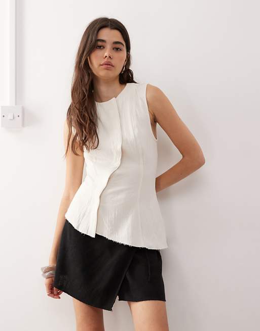 Weekday Circee linen mix wrap mini skirt in black exclusive to ASOS