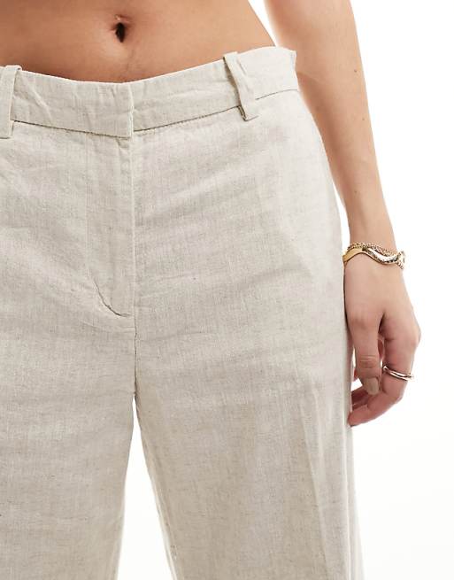 Weekday Emmie Low Waist Linen Mix Trousers In Beige