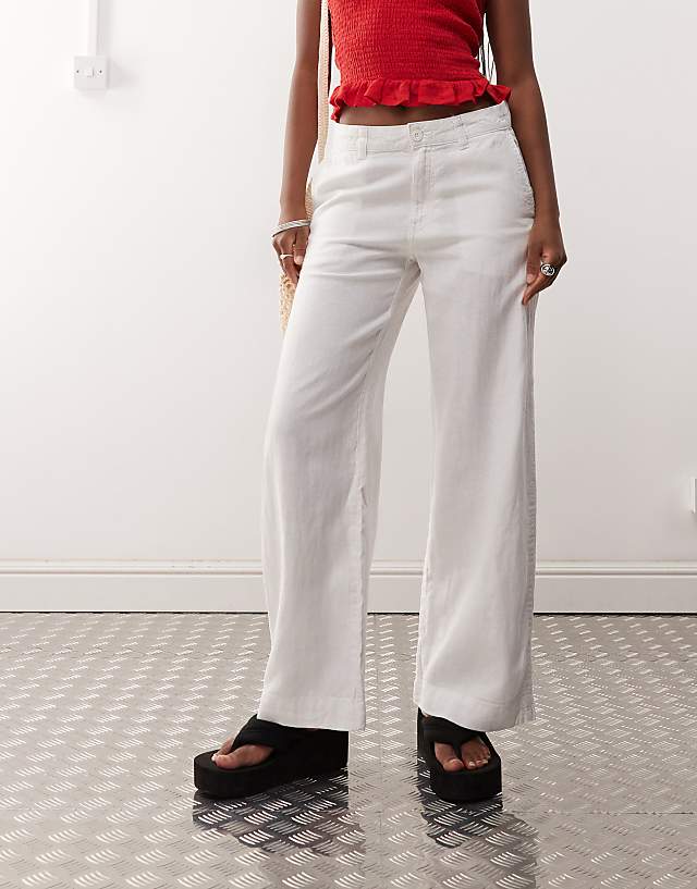 Weekday Loose Carpenter Linen Blend Trousers In White
