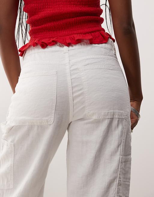 Weekday Loose Carpenter Linen Blend Trousers In White