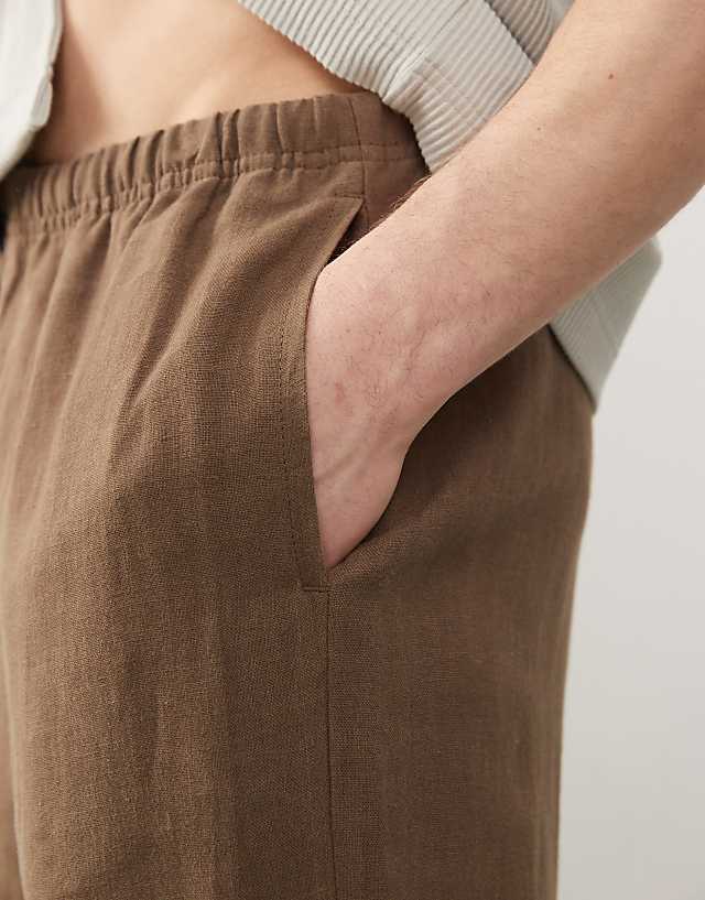 Weekday Seth Linen Blend Trousers In Brown Exclusive To ASOS