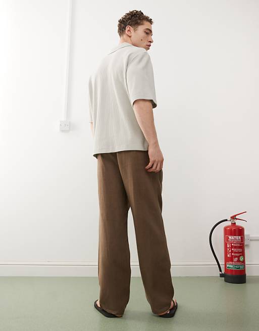 Weekday Seth Linen Blend Trousers In Brown Exclusive To ASOS