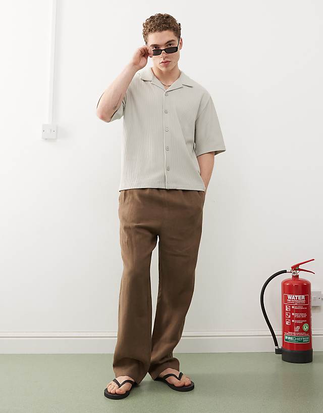 Weekday Seth linen blend trousers in brown exclusive to ASOS