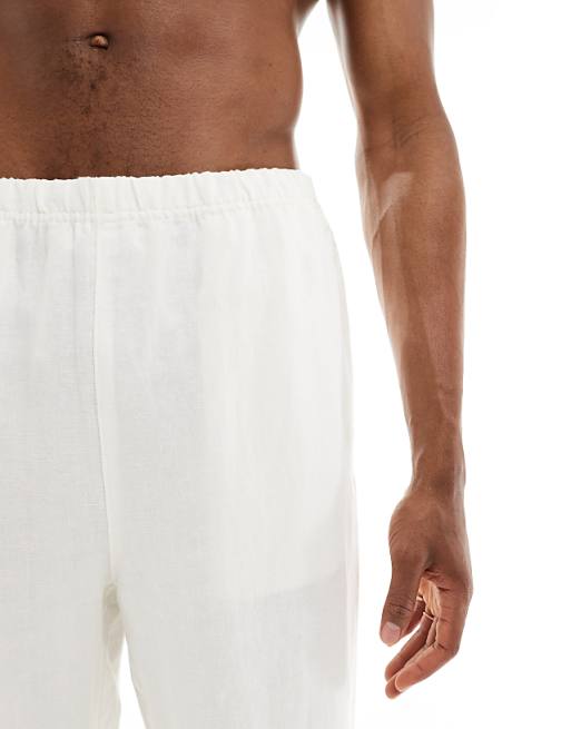 Weekday Seth Linen Blend Trousers In Off-white