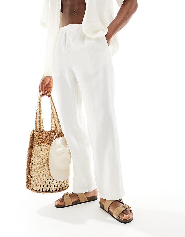 Weekday Seth Linen Blend Trousers In Off-white